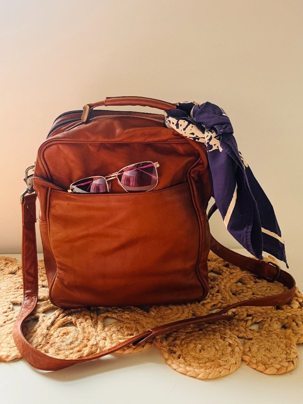 Vintage Columbian Leather Crossbody/Handle Leather Bag - 2 Comparments